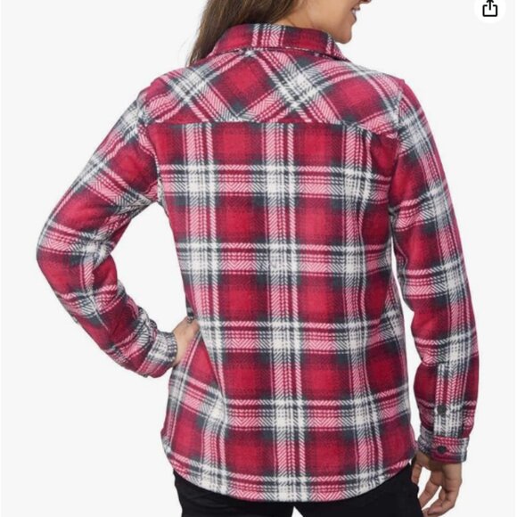Soho Women's Plaid Fleece Sherpa Lined Jacket/Shirt, Red/White - Size Large - Picture 3 of 8